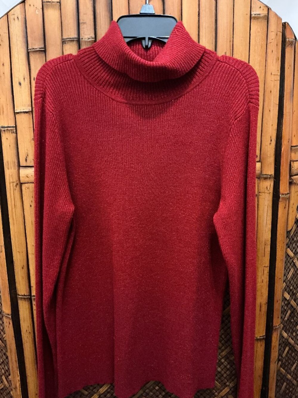Marla James XL Red Metallic Shimmer Turtleneck Sweater Holiday